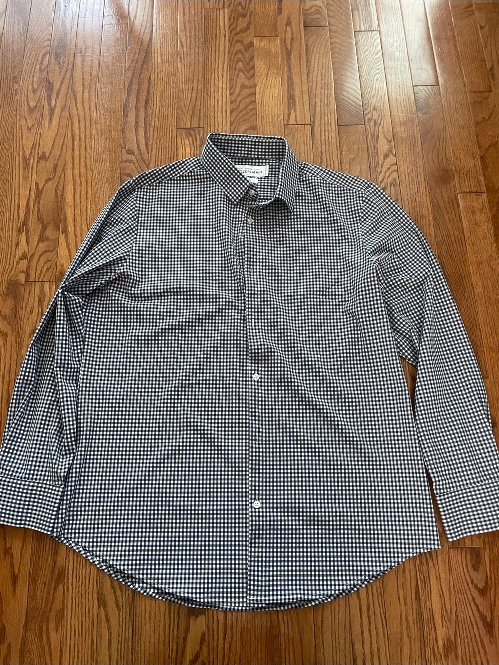 Mizzen+Main Navy Blue White Gingham Trim Fit Button Down Men’s Sz XXL